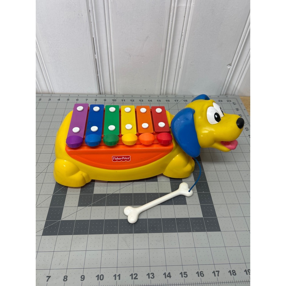 Vintage Fisher-Price Xylophone Pull Along‎ Dog Yellow Musical Toy